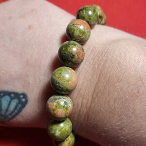 Natural Unakite Beaded Stretch Bracelet
